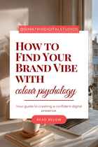 Pinterest-style graphic titled The Psychology of Colour in Branding, on a neutral flatlay with styled colour swatches
