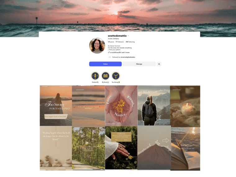 Anette DeMattio's Facebook page, reflecting her calm, embodied brand voice